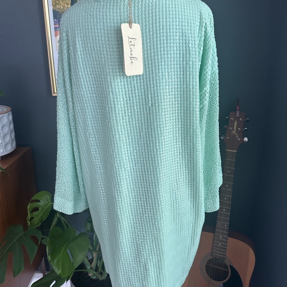 NWT Anthropologie Let Me Be Mint Green Fully Sequined Beaded Dress Size M - Picture 8 of 12